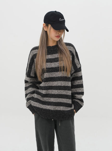 Stripped Loose Fit Knit Sweater J18