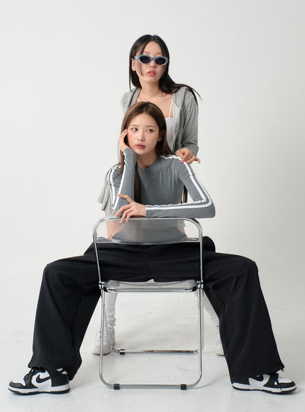 Unique Side Zipper Detailing Wide Bending Pants IS07