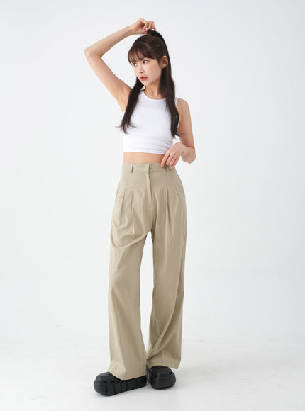 Wide Leg Tailored Pintuck Trousers CM3