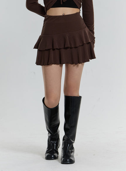 Front Tie Cardigan And Wavy Mini Skirt Set CN24