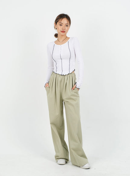 Mid-rise Wide Banded Cotton Pants CA08