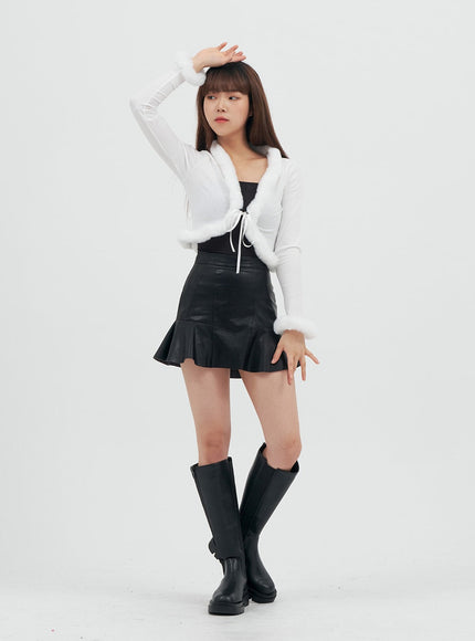 Faux Leather Flared Mini Skirt