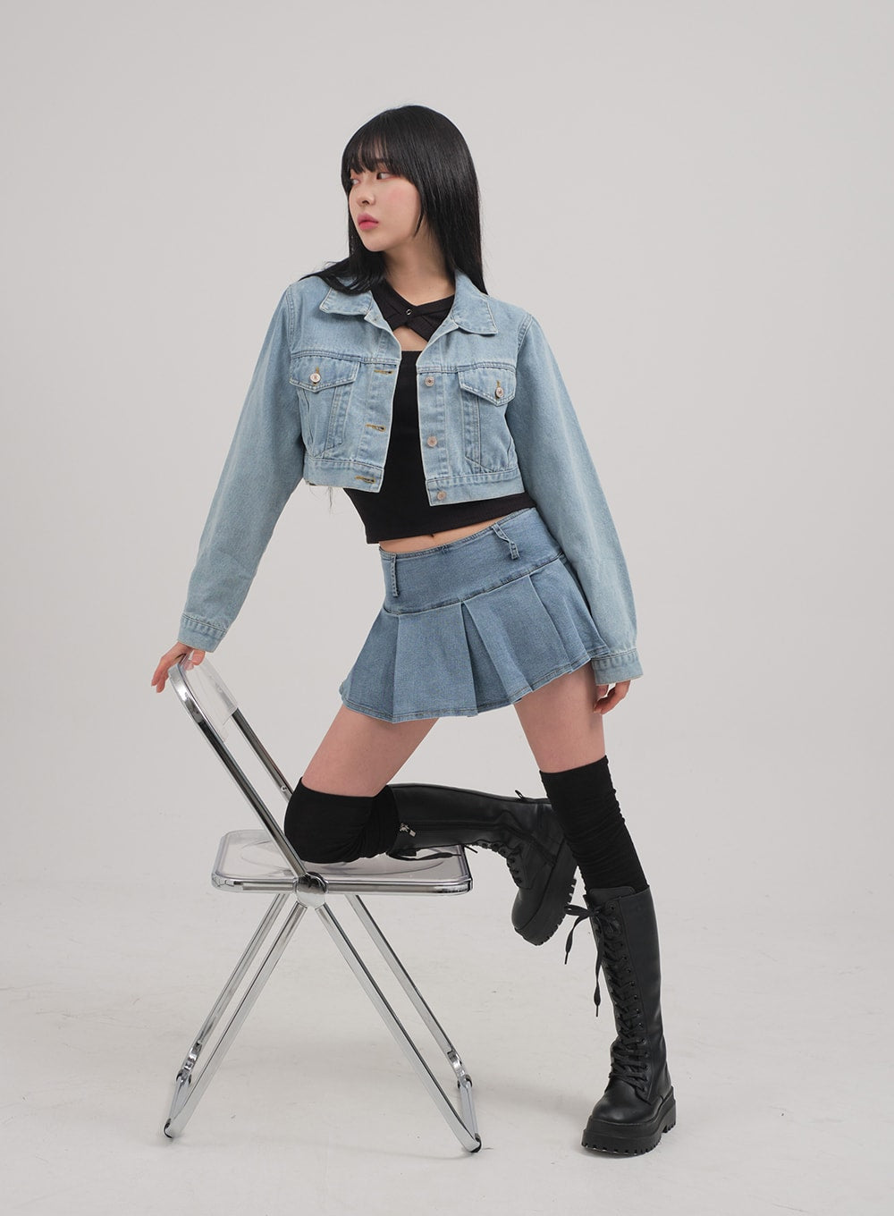 Low Rise Pleated Denim Mini Skirt C0302 Korean Women s Fashion LEWKIN LEWKIN UNITED KINGDOM