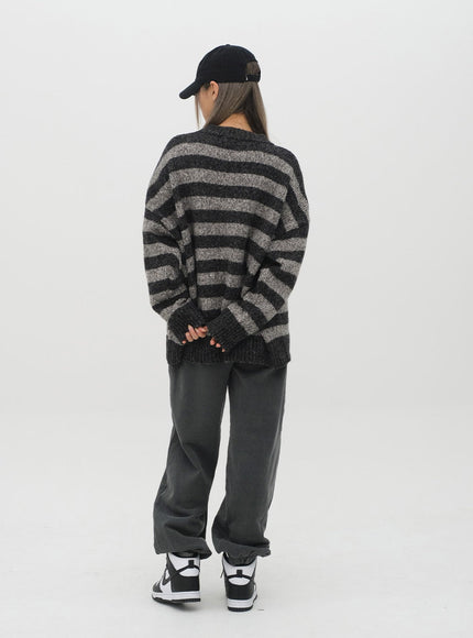 Stripped Loose Fit Knit Sweater J18