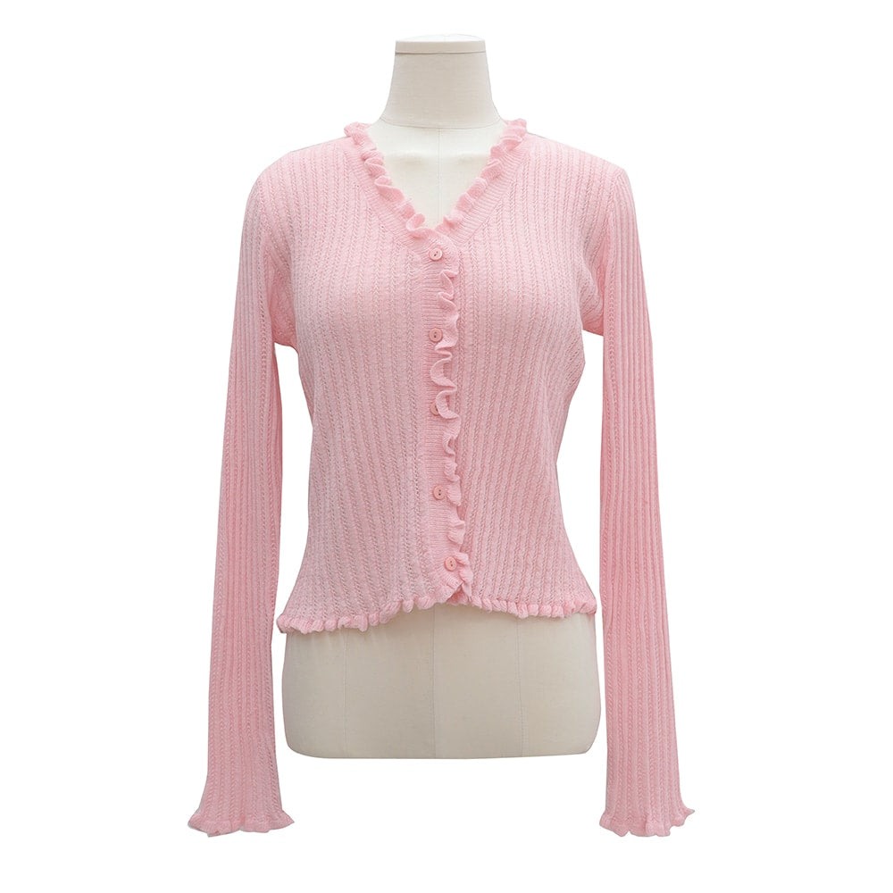 Sheer Mesh Cardigan with Frill Detail OM24