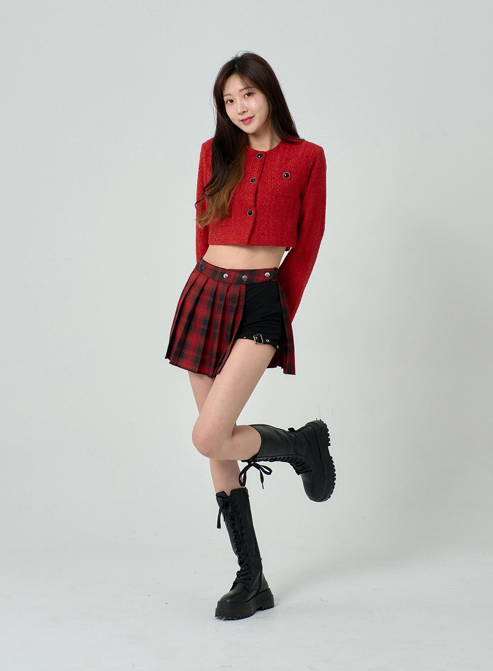 Pleated mini skirt tartan best sale