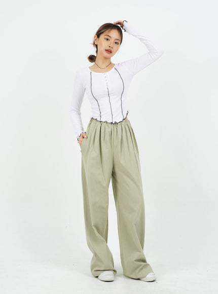 Mid-rise Wide Banded Cotton Pants CA08