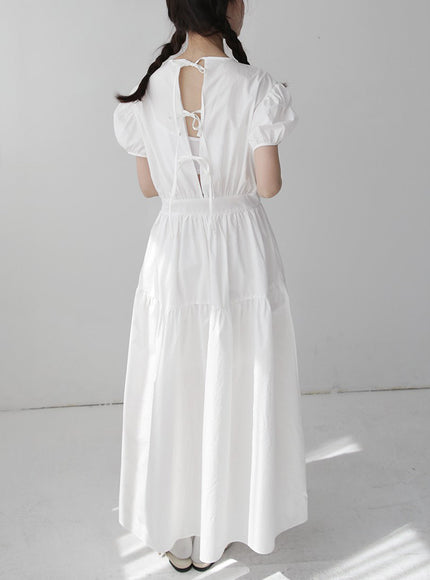 Puff Sleeve Dress with Ribbon Back
