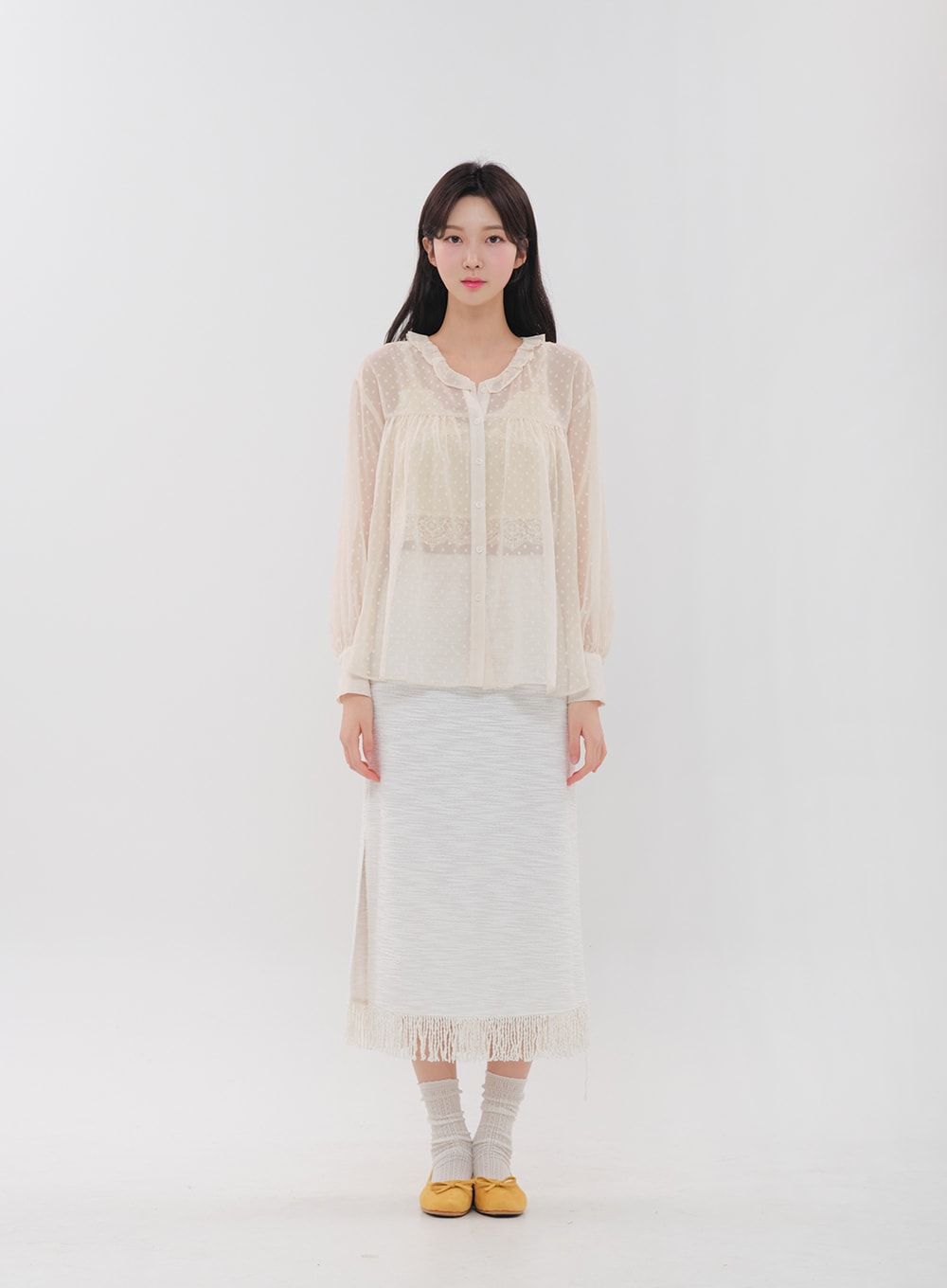 Sheer Blouse with Frill Collar BM12