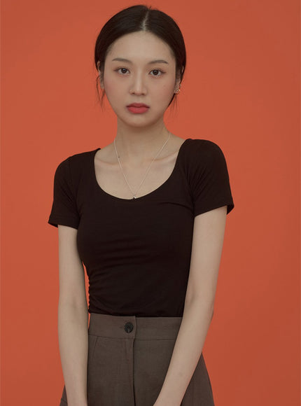 Square Neck Slim Fit Short Sleeve T Shirt CM5