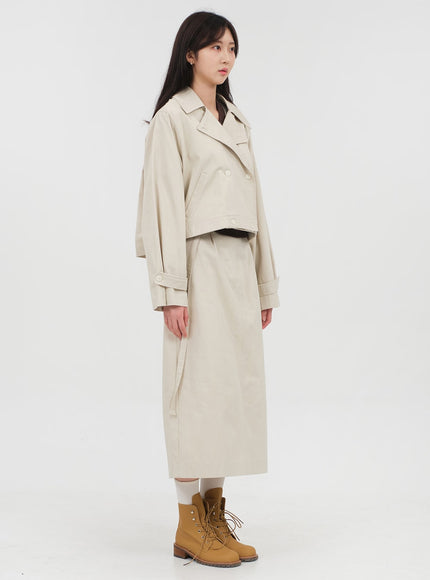 Double Button Cropped Trench Coat OA06