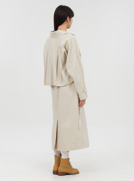 Double Button Cropped Trench Coat OA06