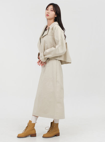 Double Button Cropped Trench Coat OA06