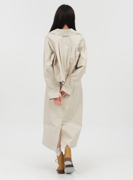 Double Button Cropped Trench Coat OA06