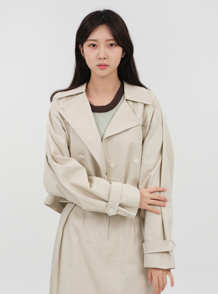 Double Button Cropped Trench Coat OA06