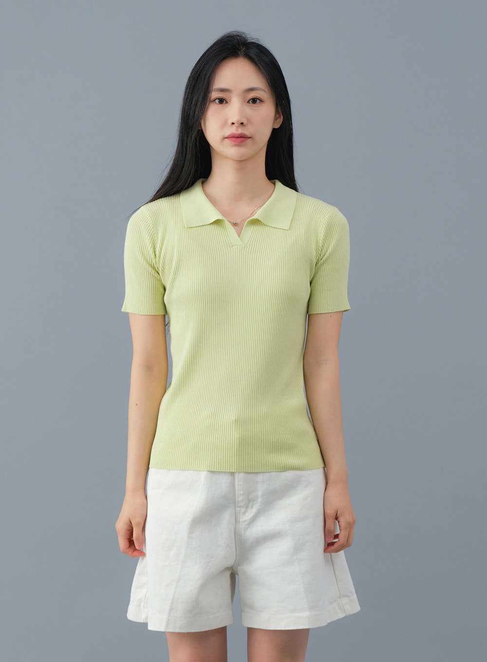 Ribbed Collar Knit Top OM2