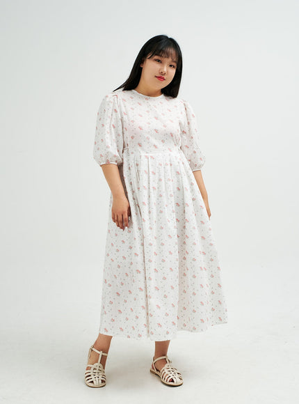 Plus Romantic Flower Print Ribbon Tie Maxi Dress IY24
