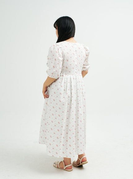 Plus Romantic Flower Print Ribbon Tie Maxi Dress IY24