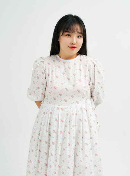 Plus Romantic Flower Print Ribbon Tie Maxi Dress IY24