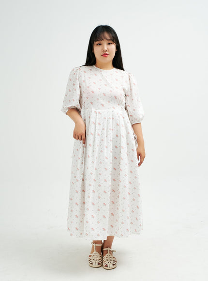 Plus Romantic Flower Print Ribbon Tie Maxi Dress IY24
