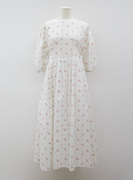 Plus Romantic Flower Print Ribbon Tie Maxi Dress IY24
