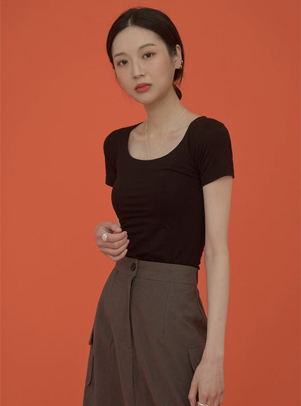 Square Neck Slim Fit Short Sleeve T Shirt CM5