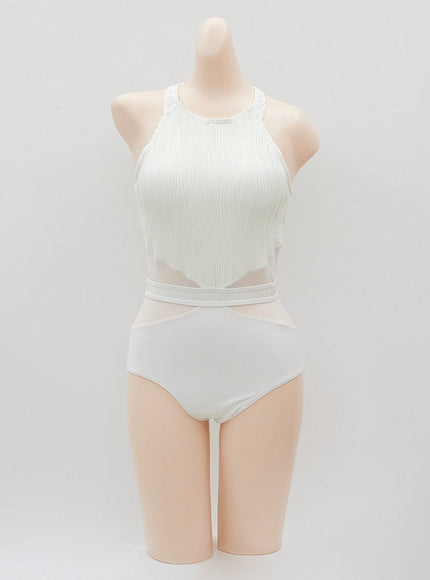 Halterneck Waxy Sheer One Piece Swimsuit IJ07