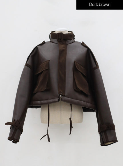Oversized Cropped Shearling Jacket IJ320