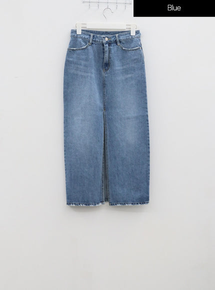 Front Slit Denim Maxi Skirt IA305