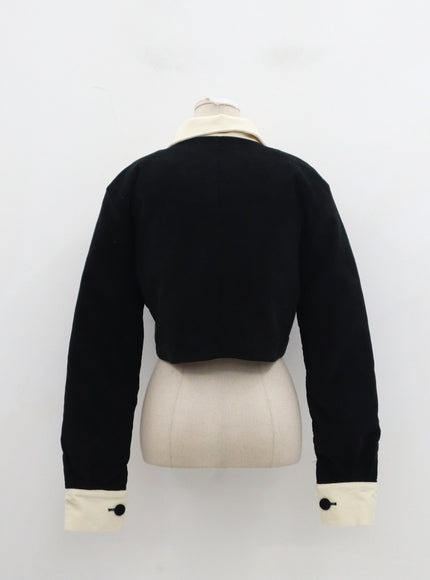 Two Color Cotton Button Cropped Jacket IJ304