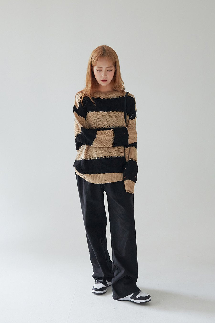 Stripped Distressed Knit Sweater F17
