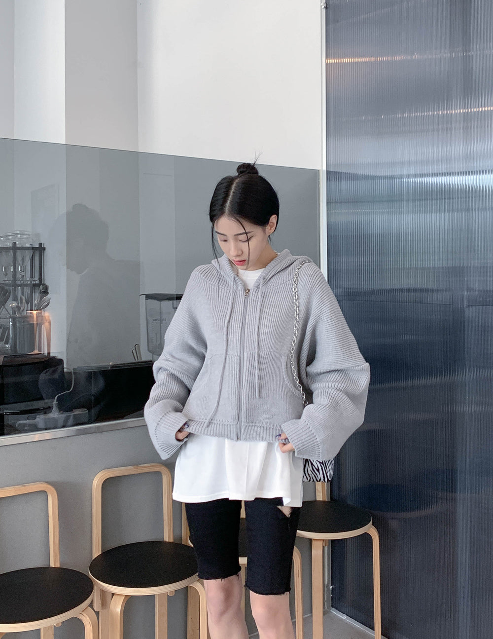 Hooded Zipper Knit Jacket CN17