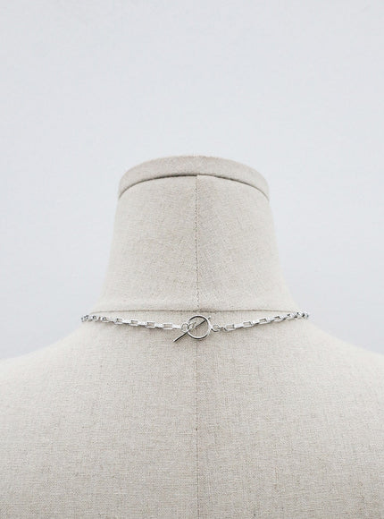 Two-Layer Chain and Square Pendant Necklace OO24
