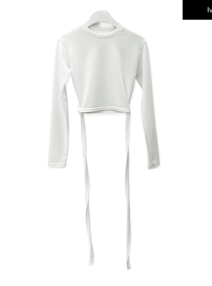 Waist Strap Detail Crop Long Sleeve T Shirt C0302