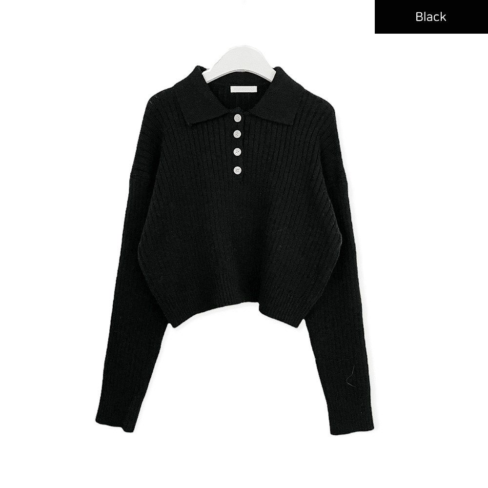 Button-Up Collar Crop Knit