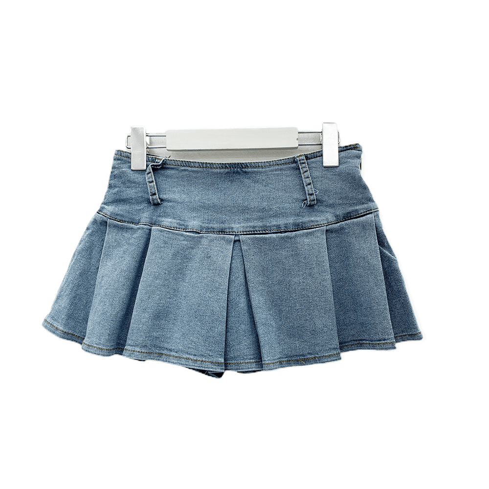 Mini pleated shop denim skirt