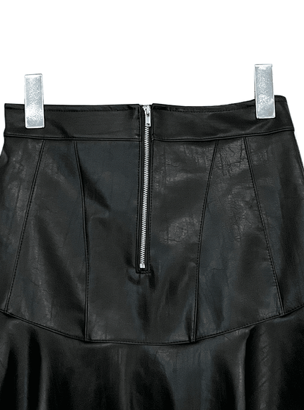 Faux Leather Flared Mini Skirt