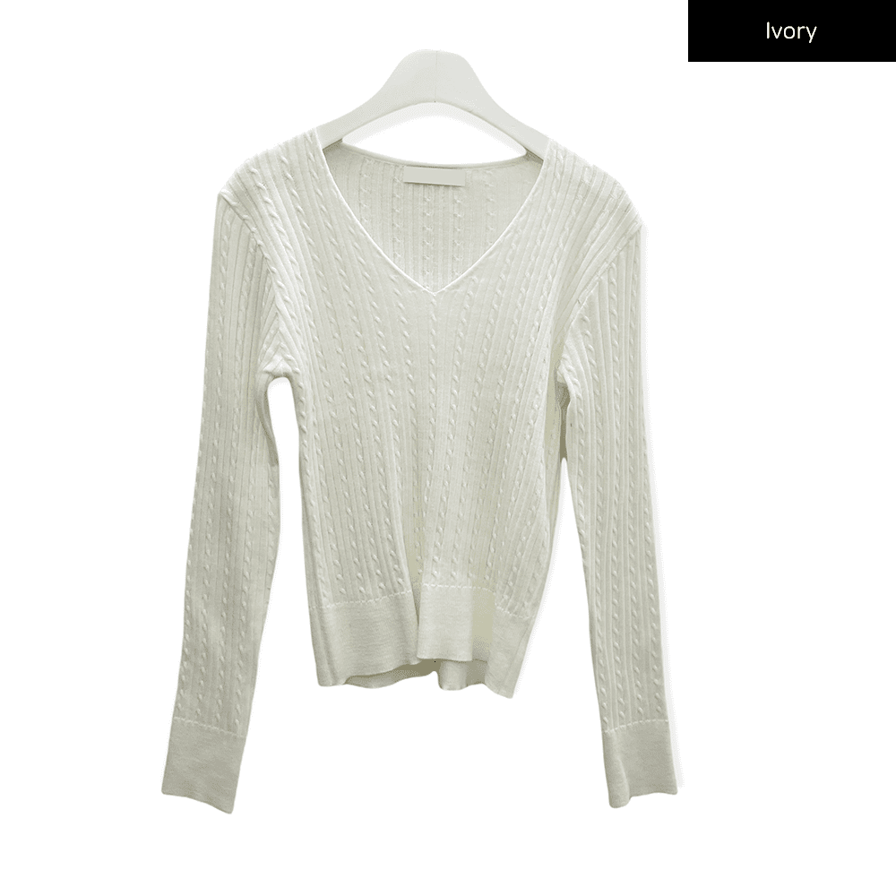 V Neck Cable Knit Top C2701