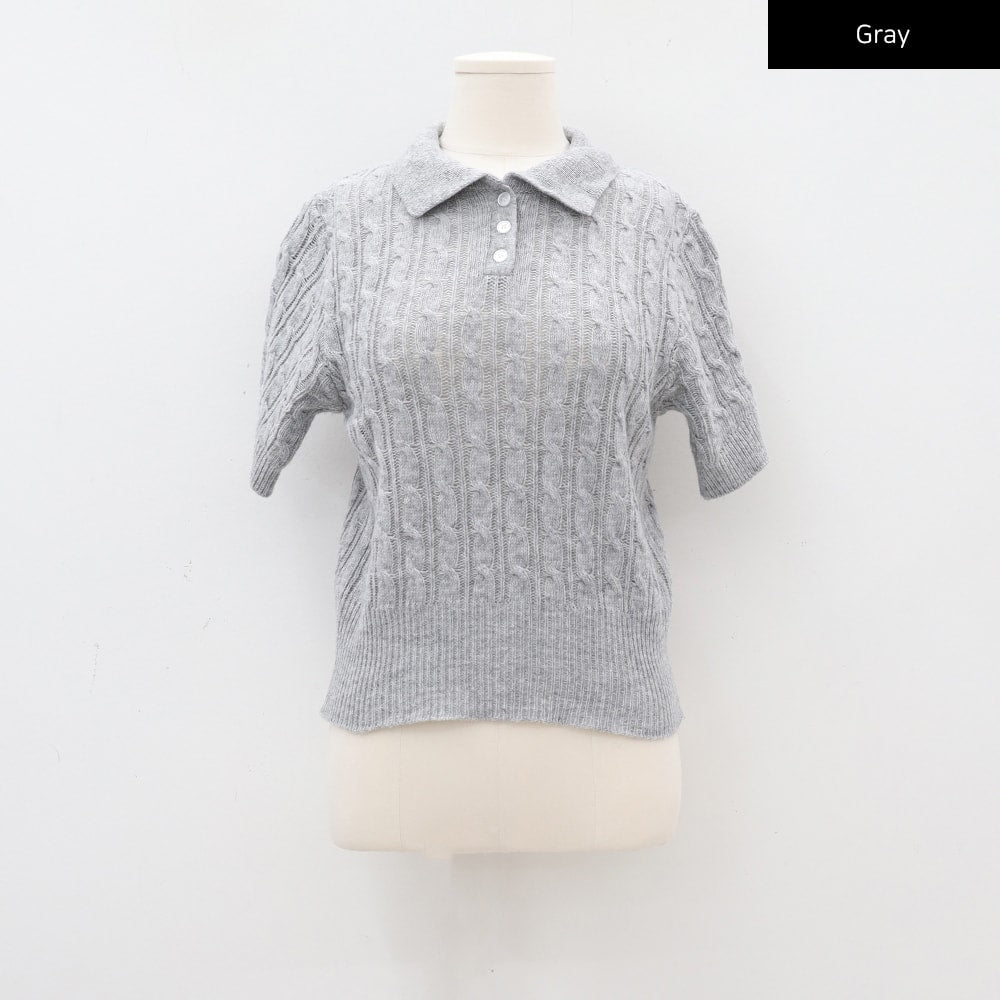 Cable Knit Collared Short-sleeve Sweater CA01